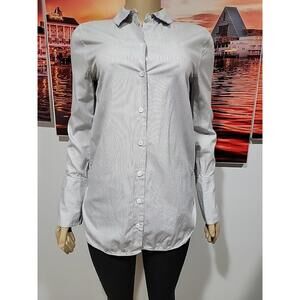 Equipment Femme XS White Blue Striped Button Up Shirt NICE SLEEVES #C